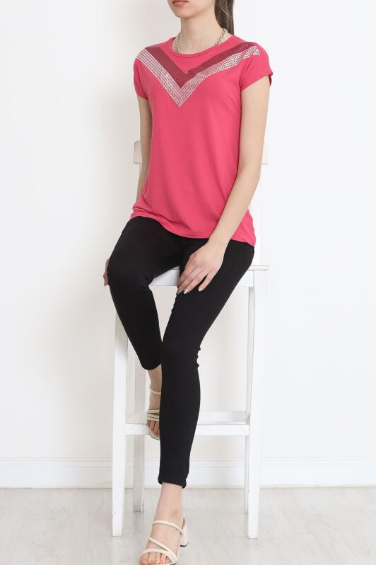 V Desen Pullu Bluz Pembe - 17127.599. - 4
