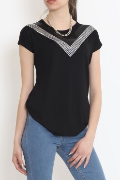V Desen Pullu Bluz Siyah - 17127.599. - 2