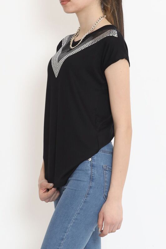 V Desen Pullu Bluz Siyah - 17127.599. - 3