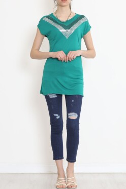 V Desen Pullu Bluz Yeşil - 17127.599. - 4