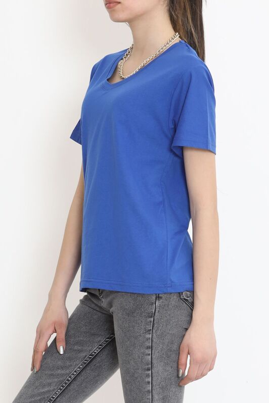 V Yaka Tişört Saks - 3644.105. - 3