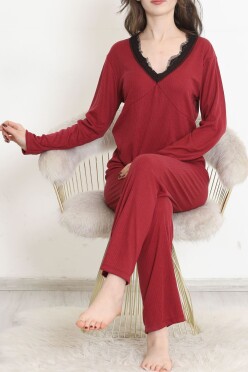 Yaka Dantelli Poliviskon Takım Bordo - 906.1287. - 2