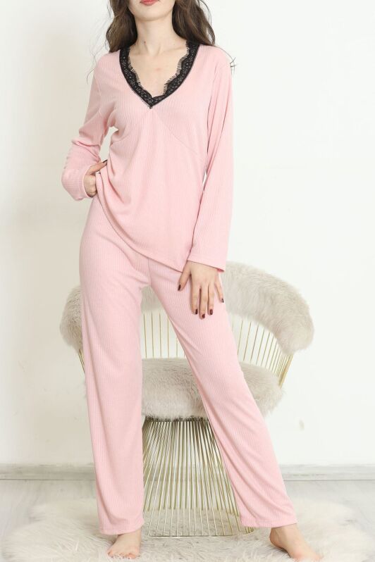 Yaka Dantelli Poliviskon Takım Pembe - 906.1287. - 1