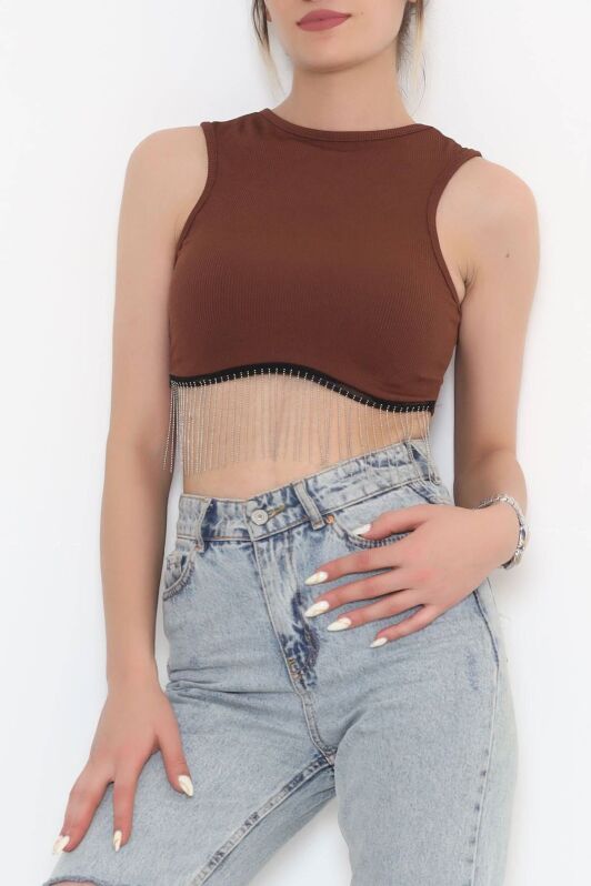 Zincir Detaylı Crop Bady Kahve - 11550.1567. - 2