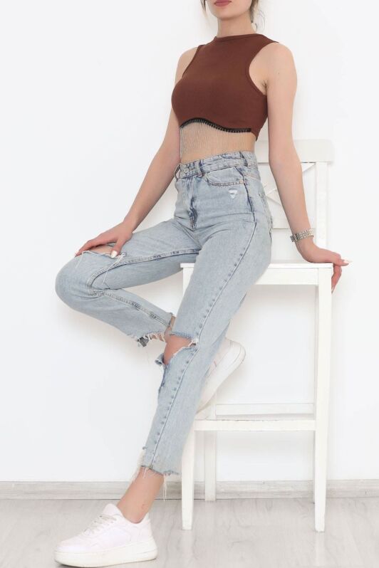 Zincir Detaylı Crop Bady Kahve - 11550.1567. - 3