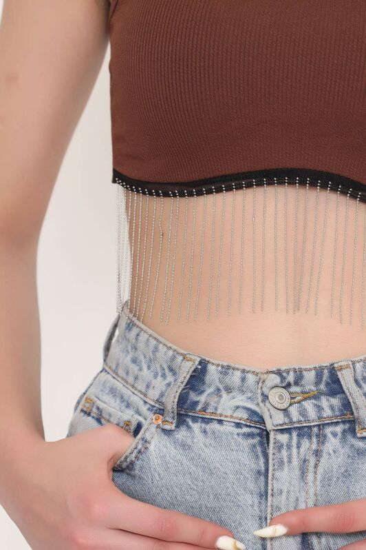 Zincir Detaylı Crop Bady Kahve - 11550.1567. - 4