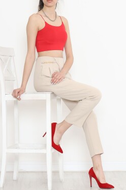 Zincir Detaylı Pantolon Bej - 20713.683. - 4